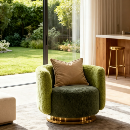Chenille Fabric Accent Chair - Living room furniture - QONKA HOME