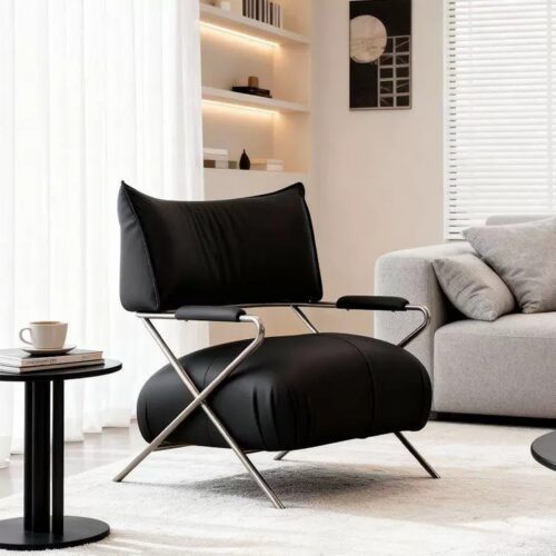 Eco‑leather Stainless Steel Frame Lounge Chair - Living room furniture - QONKA HOME