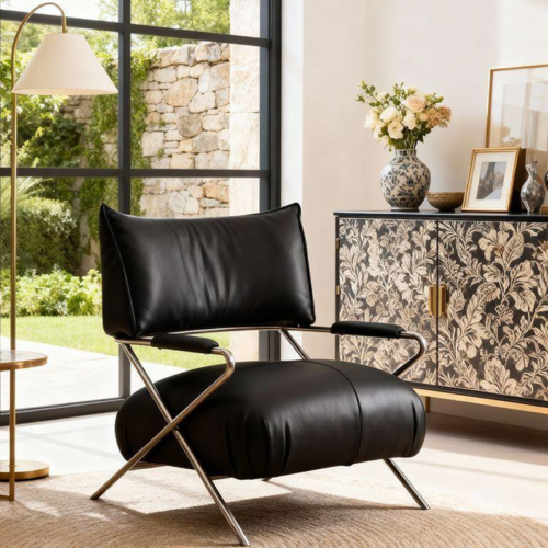 Eco‑leather Stainless Steel Frame Lounge Chair - Living room furniture - QONKA HOME