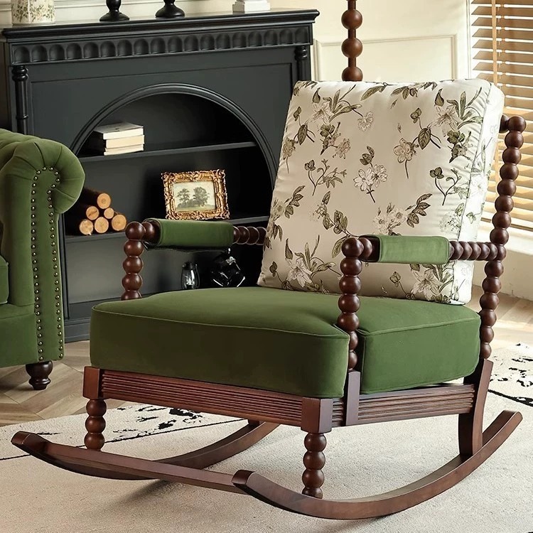 Vintage Solid Wood Beaded Rocking Chair - Living room furniture - QONKA HOME