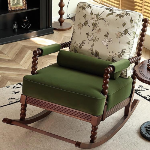 Vintage Solid Wood Beaded Rocking Chair - Living room furniture - QONKA HOME