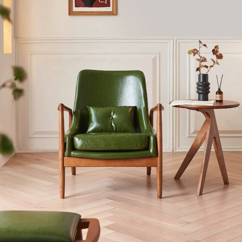 Solid Wood Mid‑Century Accent Armchair - Living room furniture - QONKA HOME