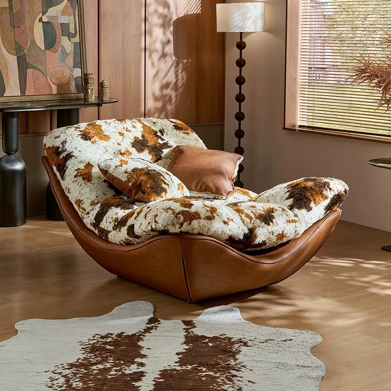 Cow Print Rocking Leisure Sofa Chair - Living room furniture - QONKA HOME
