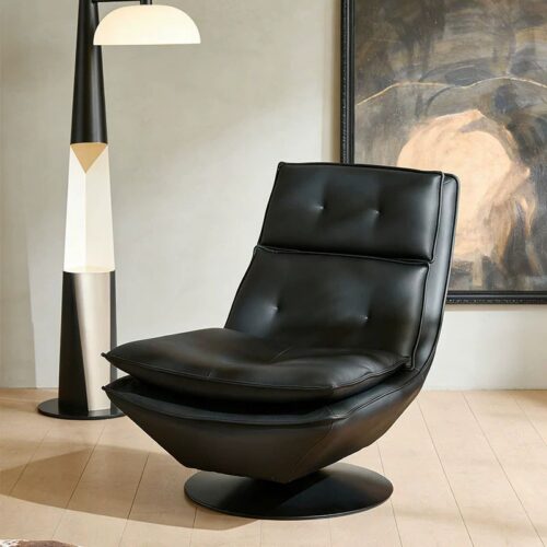 Wing‑Back Leather Accent Chair - Living room furniture - QONKA HOME