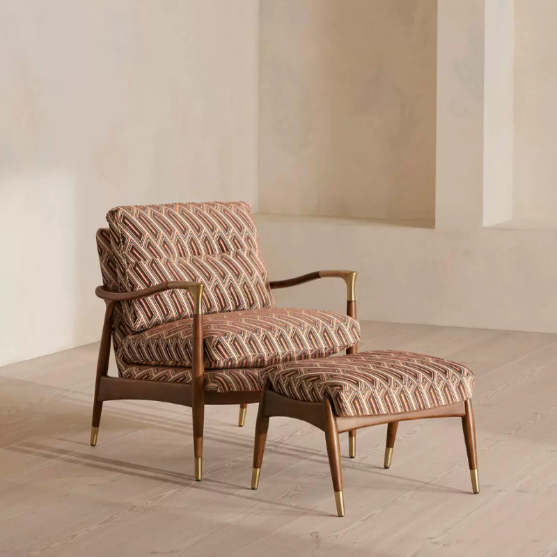 Wooden Accent Chair With Ottoman - Living room furniture - QONKA HOME