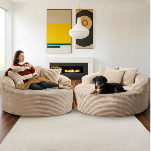 Vacuum Compressed Round Plush Bean Bag Sofa With Pillows - Living room furniture - QONKA HOME