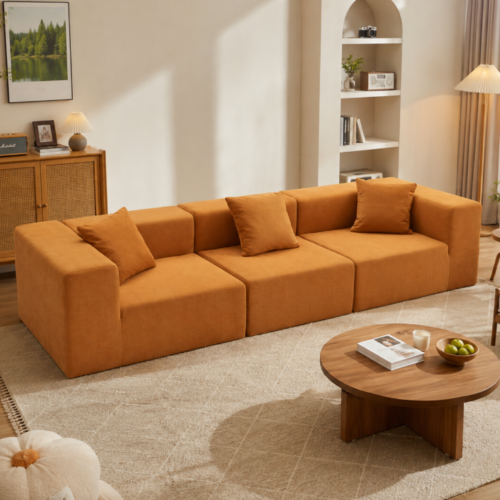 Straight-line modular sofa with square cushions - Living room furniture - QONKA HOME