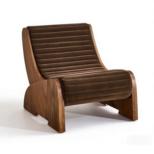 Solid Wood Curved Lounge Accent Chair - Living room furniture - QONKA HOME