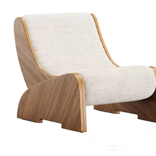 Solid Wood Curved Lounge Accent Chair - Living room furniture - QONKA HOME