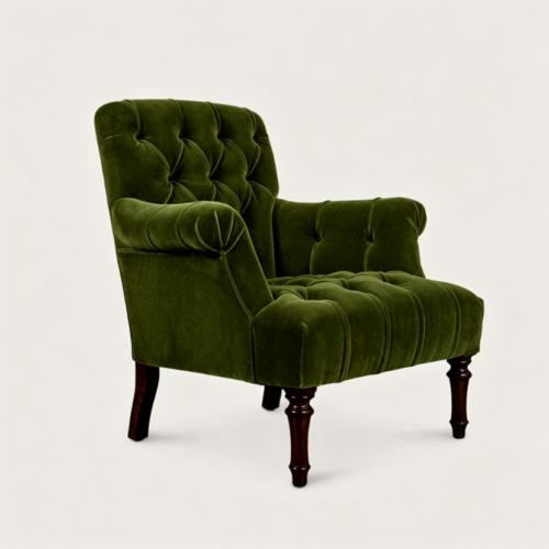 Velvet Tufted Solid Wood Vintage Armchair - Living room furniture - QONKA HOME