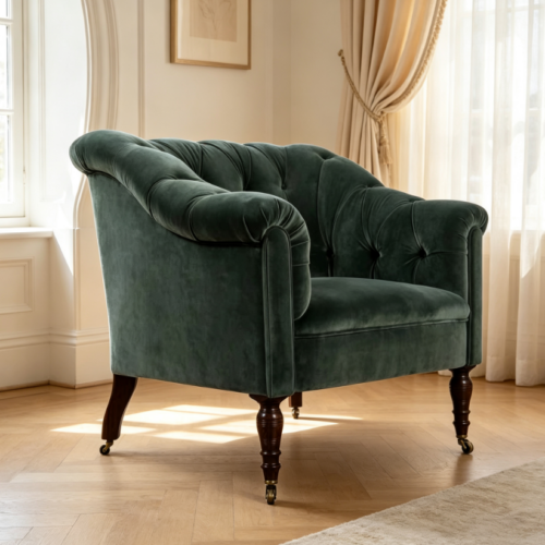 Vintage-style plush fabric single armchair - Living room furniture - QONKA HOME