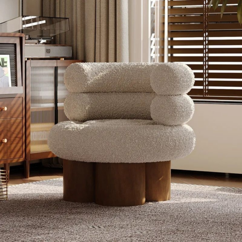 Stacked Lamb Wool Accent Chair - Living room furniture - QONKA HOME