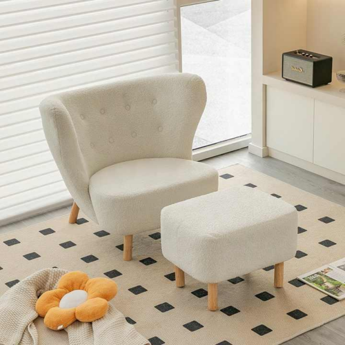Suede-Upholstered Single Armchair (with Footstool) - Living room furniture - QONKA HOME
