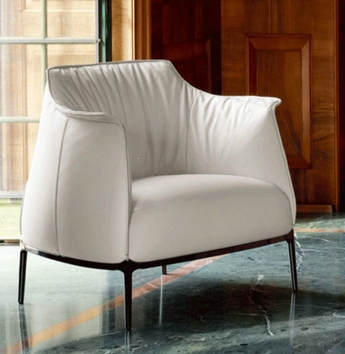 Nordic-Style Single-Seater Leather Sofa, Lightly Luxurious, Minimalist, and Casual Sofa - Living room furniture - QONKA HOME