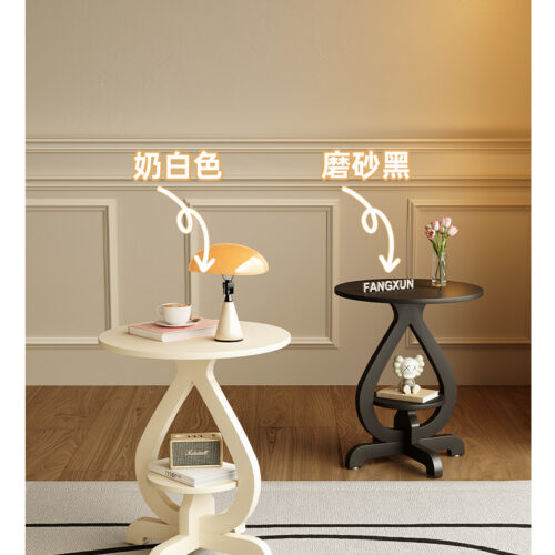 Cream White Round Sofa Side Table mdf Density Fiberboard Accent End Table - Bedside table - QONKA HOME