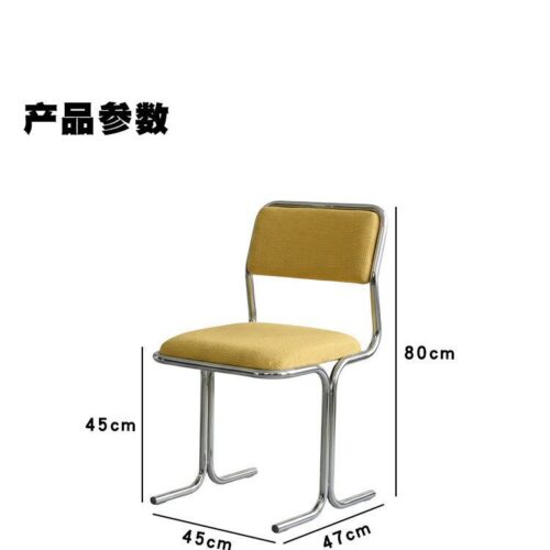 Bauhaus Style Dining Chair with Polished Stainless Steel Frame & Linen Fabric Upholstery - Metal dining chair - QONKA...