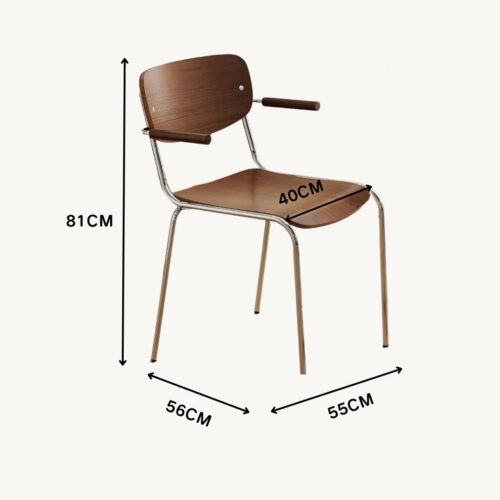 Vintage Dining Chair Electroplated Metal Frame Solid Wood Seat & Backrest Armchair - Metal dining chair - QONKA HOME