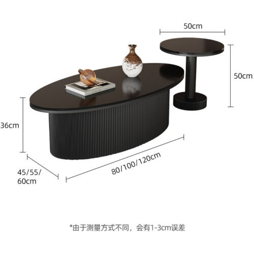 Oval Sintered Stone Coffee Table Black Fluted Wave Pedestal - Coffee table - QONKA HOME