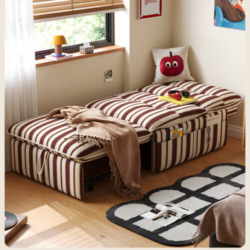 Striped Retro-Style Sofa Bed - Bedroom furniture - QONKA HOME