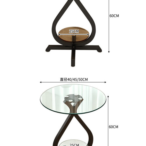 Round Smoked Glass Side Table Teardrop‑Shaped Metal Frame 2‑Tier End Table - Bedside table - QONKA HOME