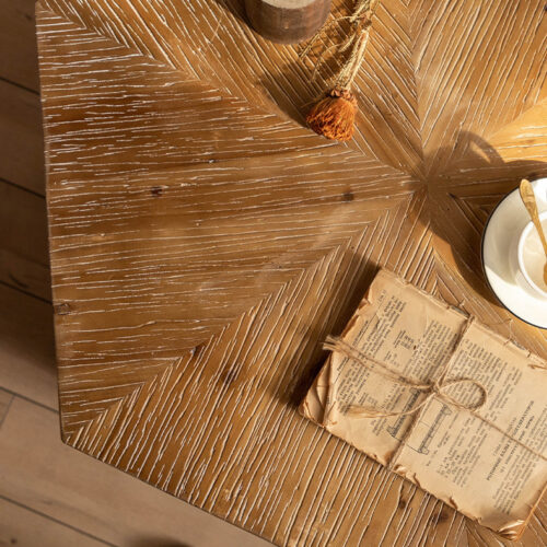 Vintage Distressed Solid Wood Square Coffee Table Geometric Trapezoid Block Rustic Living Room Center Table - Coffee table...