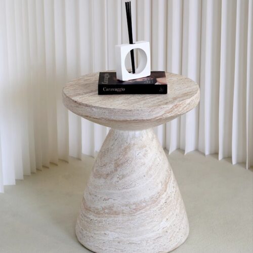 Beige Travertine-Look  End Table - Coffee table - QONKA HOME
