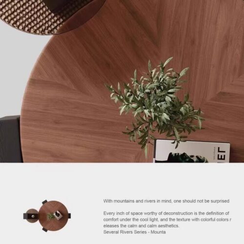 Dark Walnut Round Center Table with Tempered Glass Side Table - Coffee table - QONKA HOME