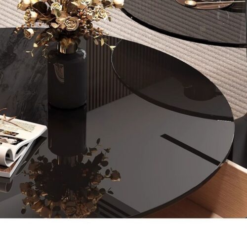 Round Black Glass Storage Nesting Coffee Table Set - Coffee table - QONKA HOME