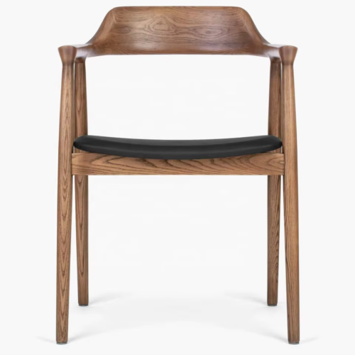 Mid‑Century Solid Wood Arm Dining Chair PU Leather Padded Seat Wooden Side Chair for Home Kitchen Restaurant - Solid woo...