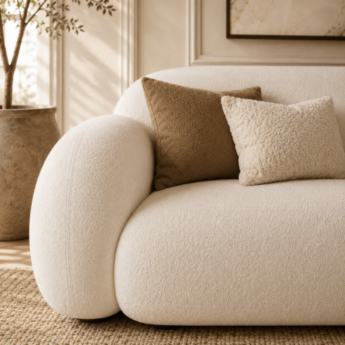 Cozy White Teddy Boucle Curved Arc Sofa Minimalist Wabi‑Sabi Living Room Furniture - Sofa - QONKA HOME
