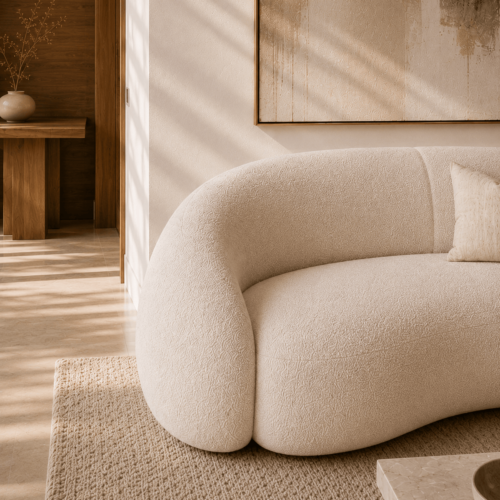 Plush Boucle Wabi‑Sabi Curved Sofa Soft Curved Couch For Modern Living Room - Sofa - QONKA HOME