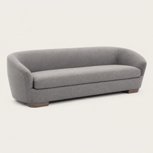 Grey Fabric Curved Sofa With Solid Wood Legs Luxury Wabi‑Sabi Living Room Couch - Sofa - QONKA HOME