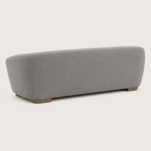 Grey Fabric Curved Sofa With Solid Wood Legs Luxury Wabi‑Sabi Living Room Couch - Sofa - QONKA HOME