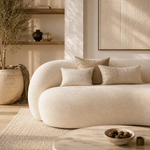 Soft Teddy Boucle Wabi‑Sabi Irregular Curved Sofa For Modern Living Room - Sofa - QONKA HOME