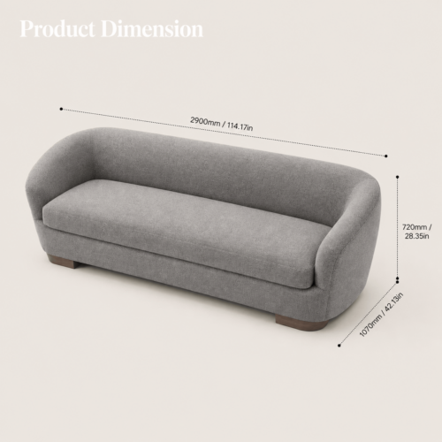 Grey Fabric Curved Sofa With Solid Wood Legs Luxury Wabi‑Sabi Living Room Couch - Sofa - QONKA HOME