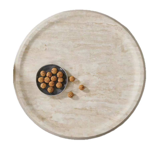 Wabi-sabi Imitation Travertine Round Coffee Table Set - Coffee table - QONKA HOME