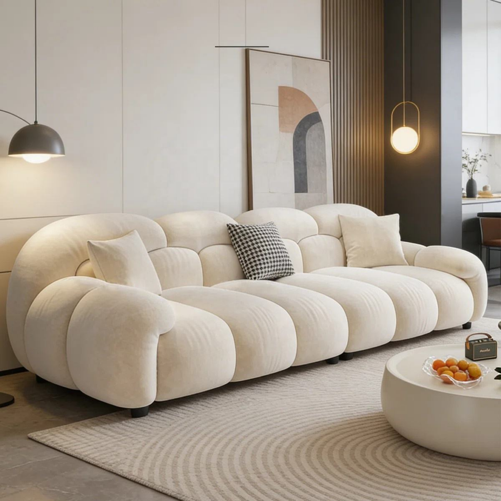 Cream White Boucle Cloud Curved Modular Sofa - Sofa - QONKA HOME