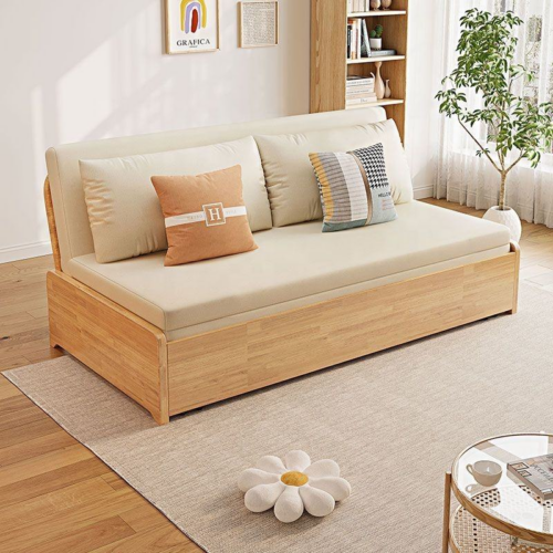Armless Solid Wood Foldable Sofa Bed - Sofa bed - QONKA HOME