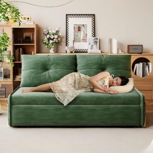 Corduroy Tufted 2 Seater Pull-Out Sofa Bed - Sofa bed - QONKA HOME