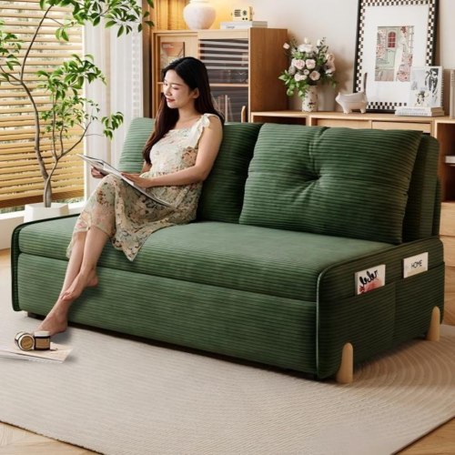 Corduroy Tufted 2 Seater Pull-Out Sofa Bed - Sofa bed - QONKA HOME