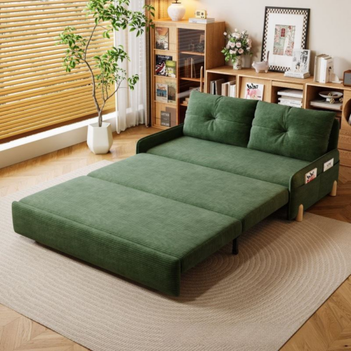 Corduroy Tufted 2 Seater Pull-Out Sofa Bed - Sofa bed - QONKA HOME
