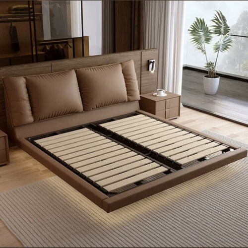 Minimalist SolidWood Upholstered Platform Bed - Bed - QONKA HOME