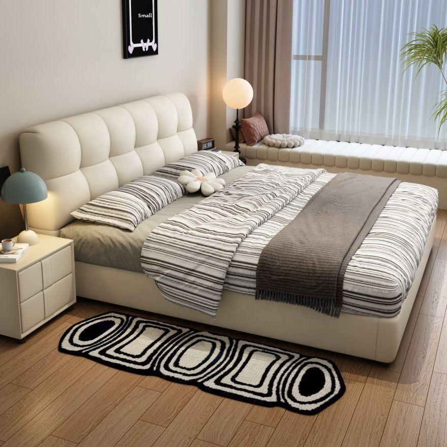 Leather storage bed open showing under-bed gas-lift storage - QONKA HOME