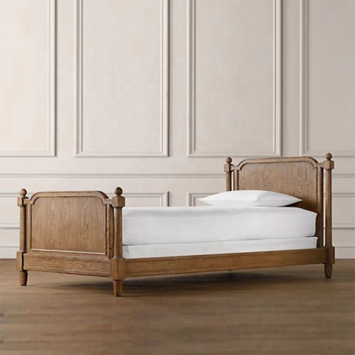 Vintage Washed Oak Solid Wood Bed - Bed - QONKA HOME