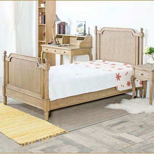 Vintage Washed Oak Solid Wood Bed - Bed - QONKA HOME