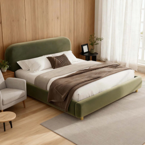 French Retro Boucle Fabric Upholstered Bed - Bed - QONKA HOME