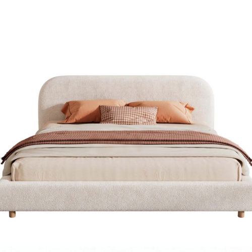 French Retro Boucle Fabric Upholstered Bed - Bed - QONKA HOME