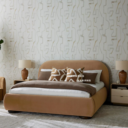 French Retro Boucle Fabric Upholstered Platform Bed - Bed - QONKA HOME