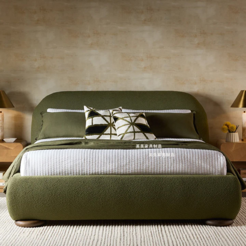 French Retro Boucle Fabric Upholstered Platform Bed - Bed - QONKA HOME