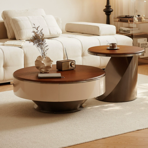 Walnut Coffee Table and TV Stand Set with Stainless Steel Base - Coffee table - QONKA HOME